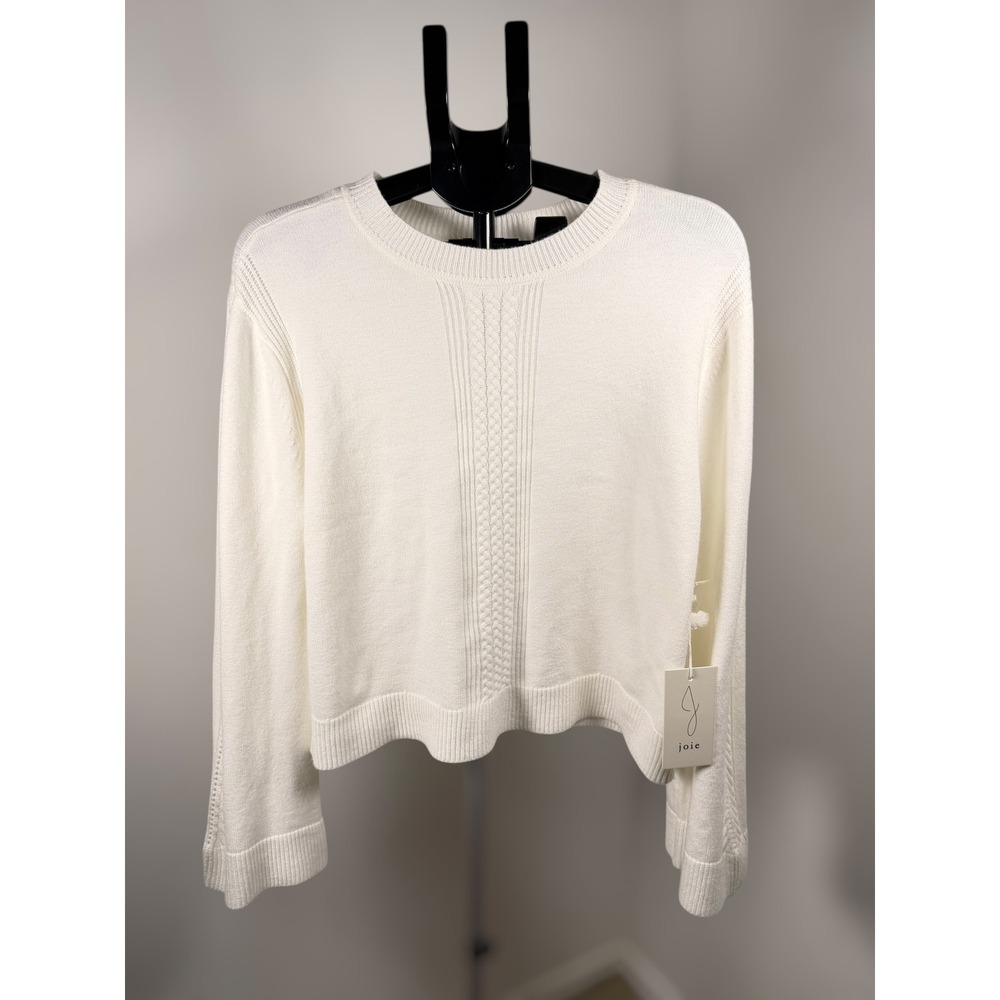 Joie White Cable Knit Crewneck Sweater Pointelle Sleeve Womens Large NWT